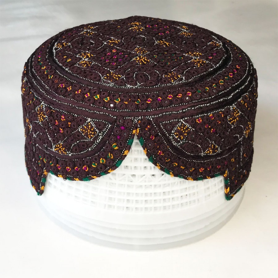 Maroon Zarri Rumali Jamali / Zardari Cap or Topi MKC-931